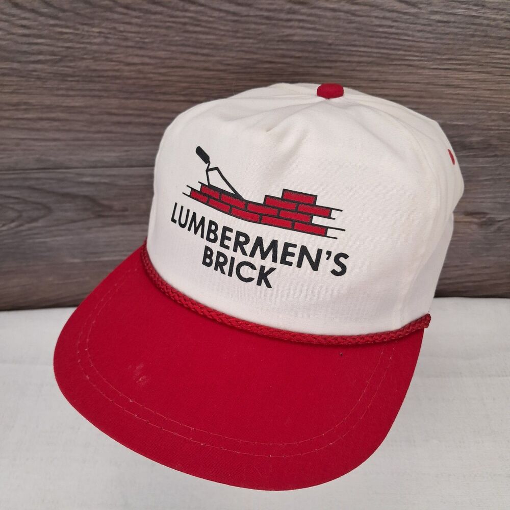 K-Products LUMBERMEN'S BRICK Vintage Trucker Hat Men's Adjustable White Red Cap